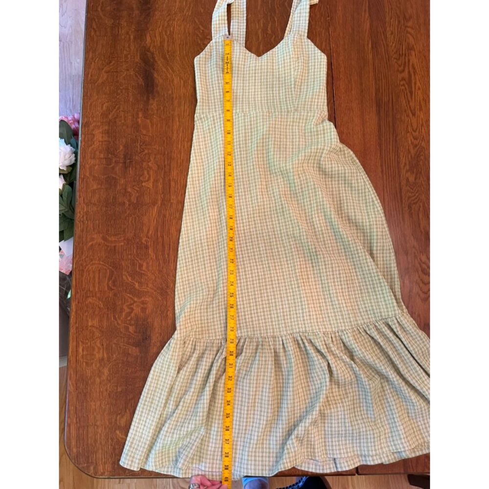 MNG Mango Green Gingham Seersucker Midi Dress Smocked Back Size S - Picture 6 of 8